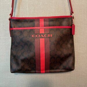 Coach Signature  Varsity Stripe Crossbody Bag Brown Red